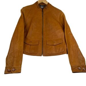 George ME Mark Eisen Cognac Brown Genuine Leather Zip Jacket GME17162 Womens M